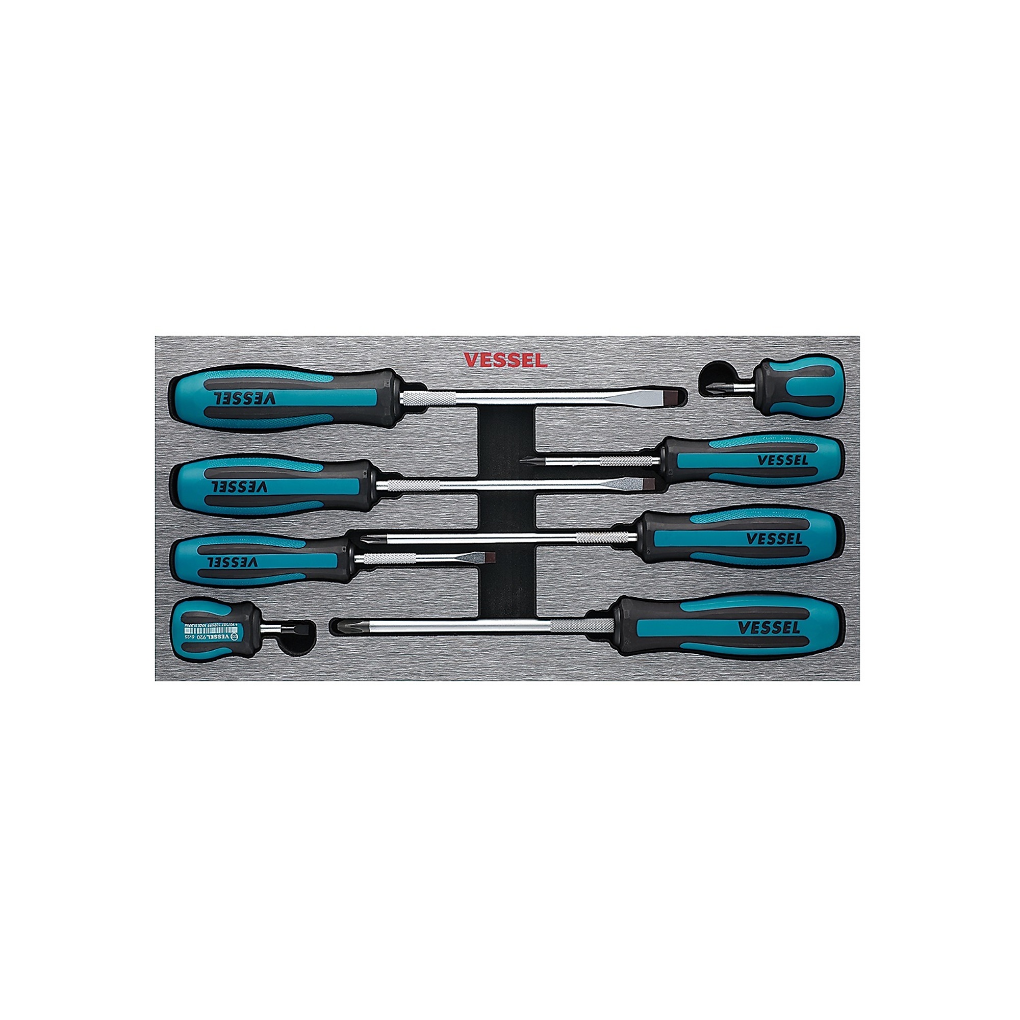 Vessel Megadora Jawsfit Screwdriver Set - 8 Pcs, Combination Drive, EVA Foam Inlay, Magnetized Tip, Model# 9008EVA